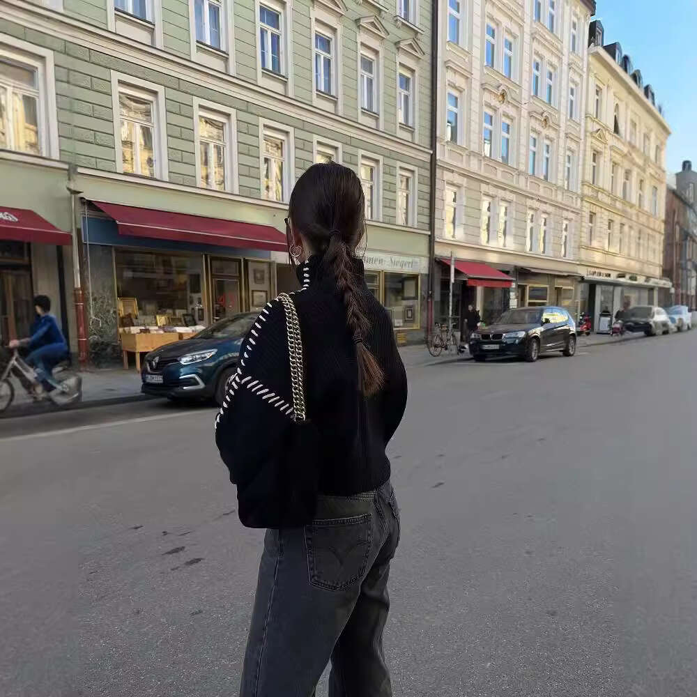 autumn winter products European and American women's street fashion high neck contrasting pullover sweater W091 2198 2024 temperament versatile n