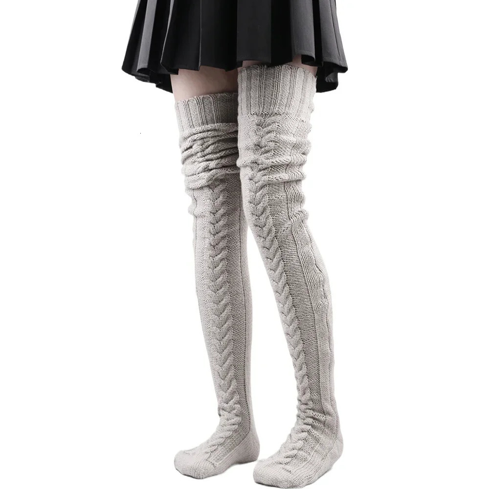 Thigh High Stockings Womens Winter Warm Ladies Girl Black White Long Over Above Knee Sock Knitting Female Woolen Foot Leg Warmer 241202