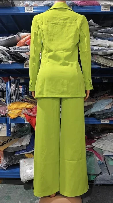 Womens City Set Spring/Summer Latest Elegant Notched Collar Jacket Long Sleeve Coat Pocket Button Pants Set 241130