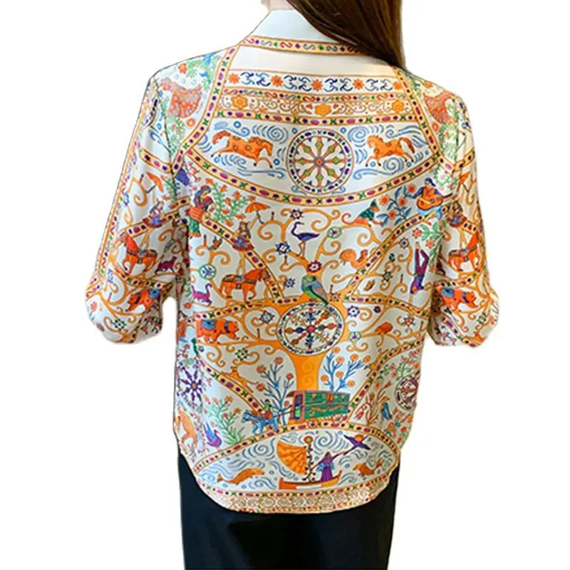 Fashion flower print ladies shirts Womens Blouses Spring Autumn Long Sleeve Shirts Tops Blusas Mujer 241202