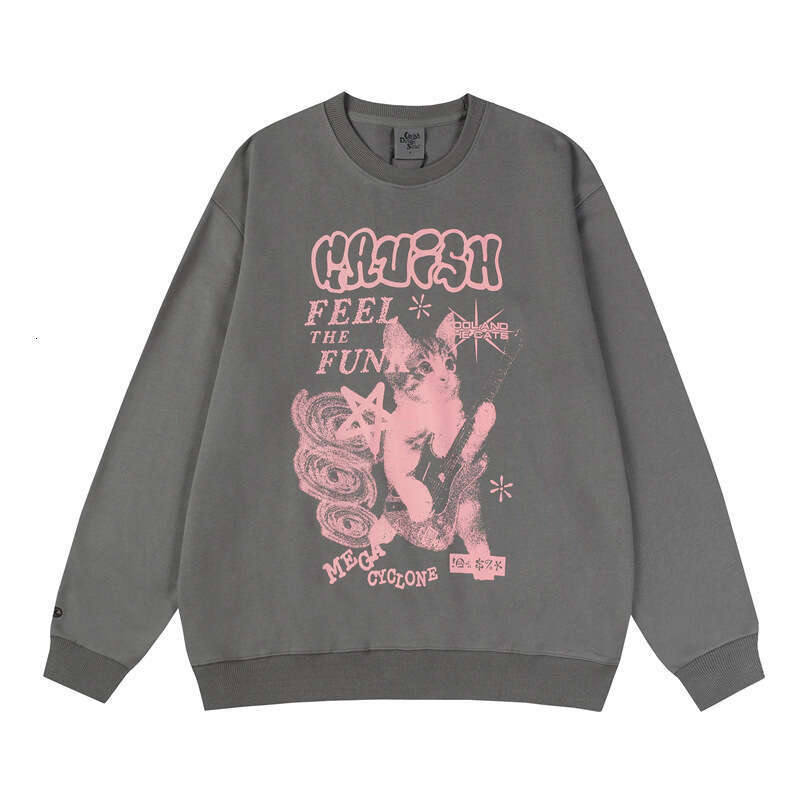 2024 Autumn/Winter Korean Sweet Cool Style Cat Guitar 3D Printed Men's and Women's Round Neck Casual Hoodie