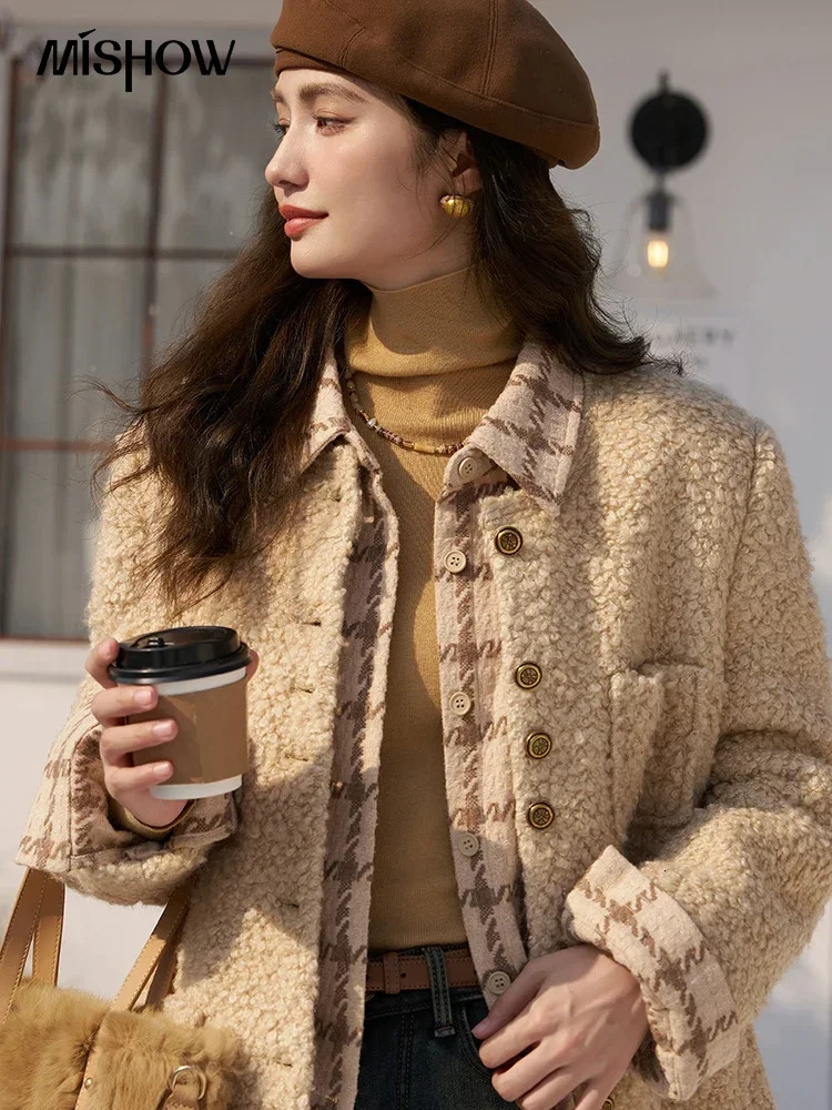 MISHOW Womens Winter French Wool Blend Coat 2023 Korean Loose Cropped Woolen Coats Office Ladies Short Outerwears MXC52W0176 241121