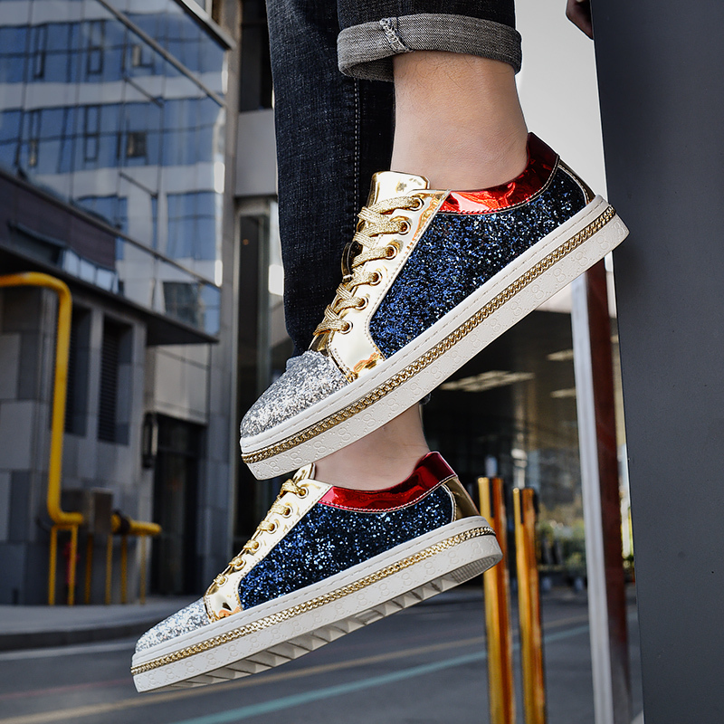High-quality Couples Sequined Trend Color Matching Low Skateboard Sneakers Man Comfortable Soft Shiny Shoes For Men