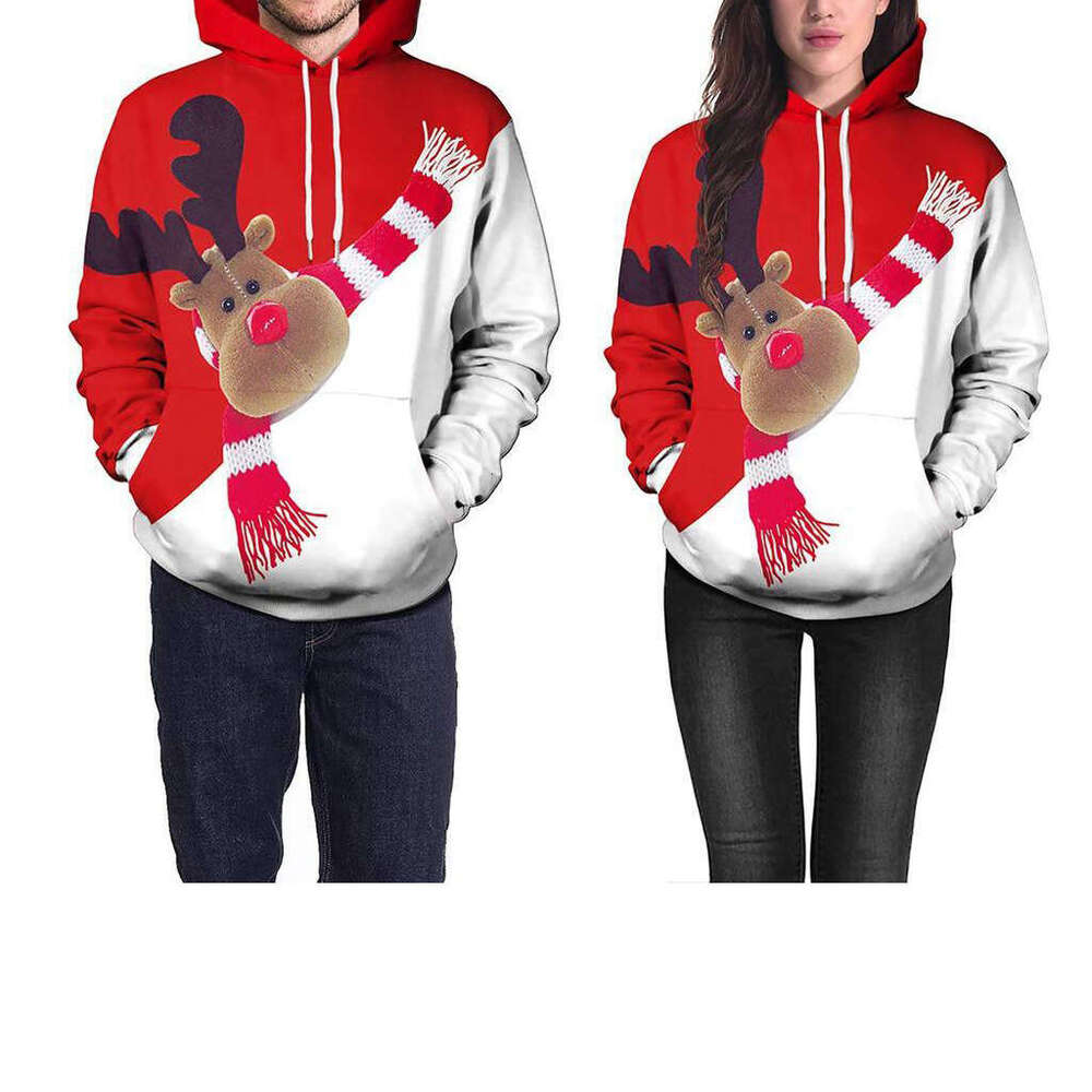 2024 New Christmas Deer 3D Printed Casual Couple Hoodie for Men Women in Europe and America