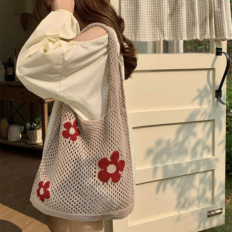 Knitted Summer Versatile Large Capacity Shopping Bag Simple Woven Mesh Hollow Out Women's Shoulder Bags B2