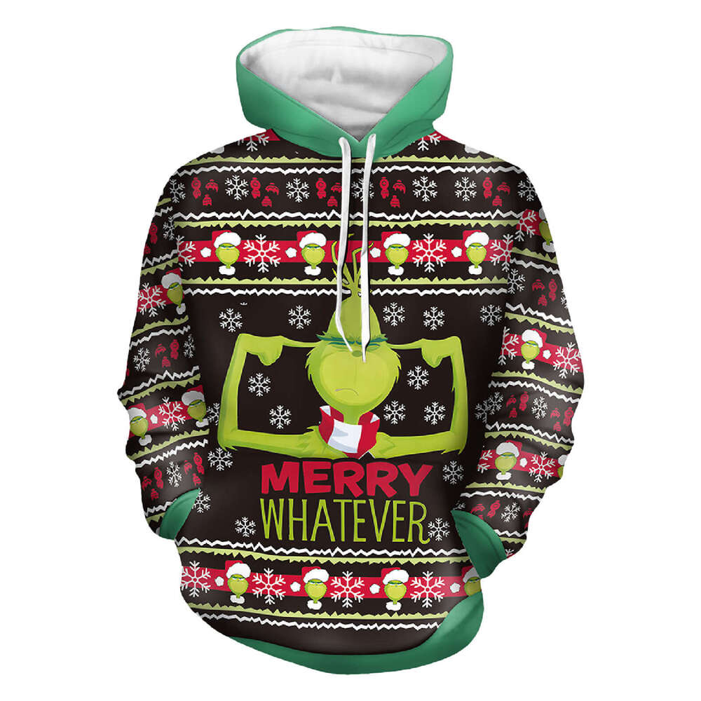 2024 new autumn winter Christmas warm 3D printed Greentown anime hooded sweatshirt for men and women with long sleeves