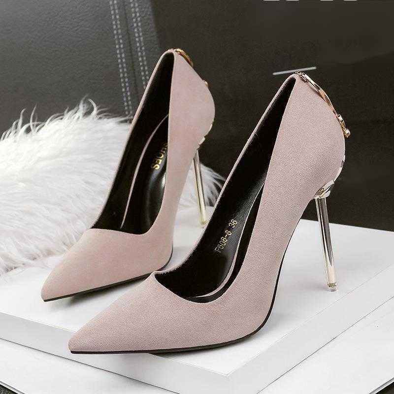 Fashion Classic Fine Heel Metal Buckle Butterfly High Heels Womens Shoes Suede New Ultra High Heels Single Shoes Women