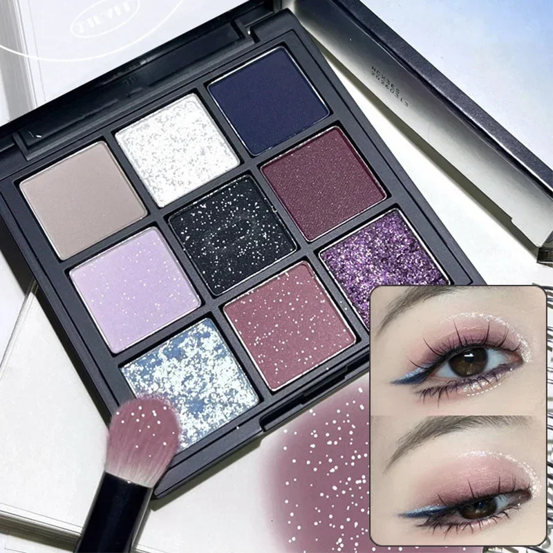 9 Colors Dark Punk Smoked Eyeshadow Palette Black Purple Pearl Matte Brightening Lying Silkworm Fine Shimmer Earth Color Makeup 241118