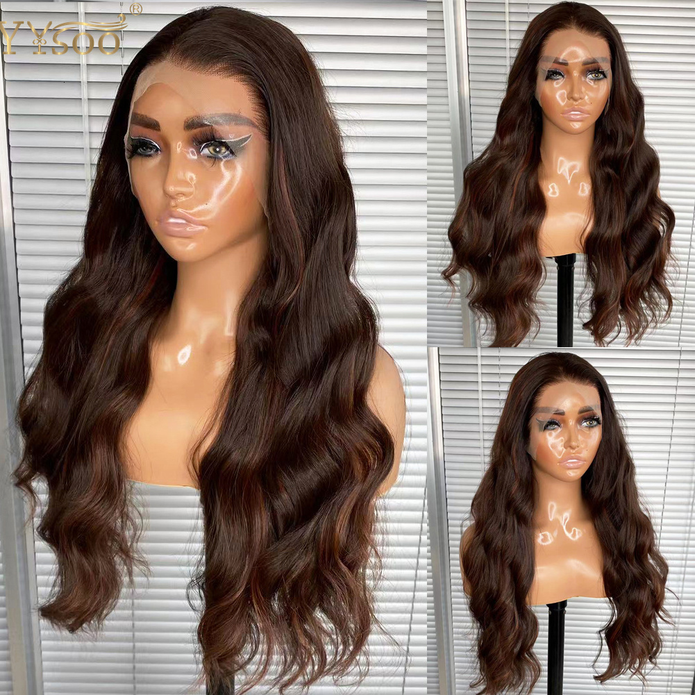 Yysoo Long Water Wave Highlights 13X4 Futura Synthetic Hair Lace Front Wigs For Black Women Pre Plucked Haire Glueless Wig