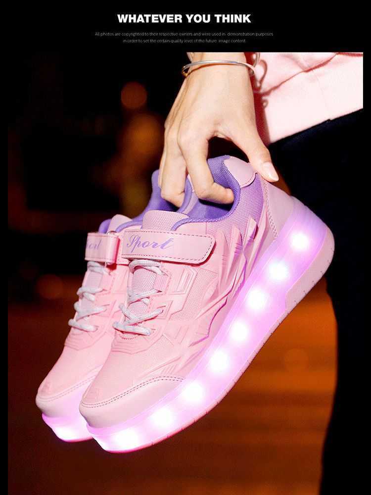 Children's Walking 2024 Shoes Summer Two-wheel Roller Shoes Rechargeable Invisible Wheels Large Children's Skates Y241202