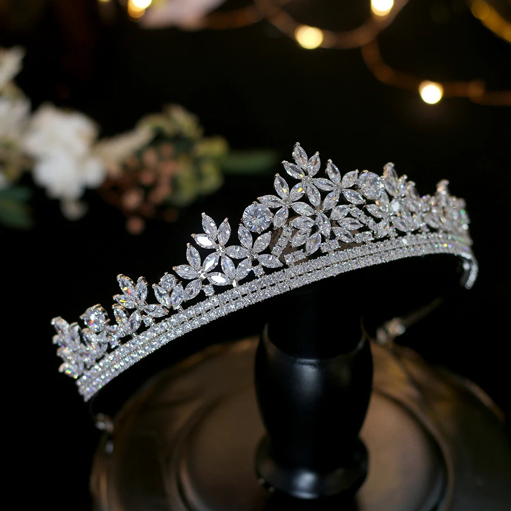 Cubic Zirconia Silver Color and Gold Bridal Crown CZ Diadem Princess Tiaras Birthday Party Headpiece Wedding Hair Accessories 241202