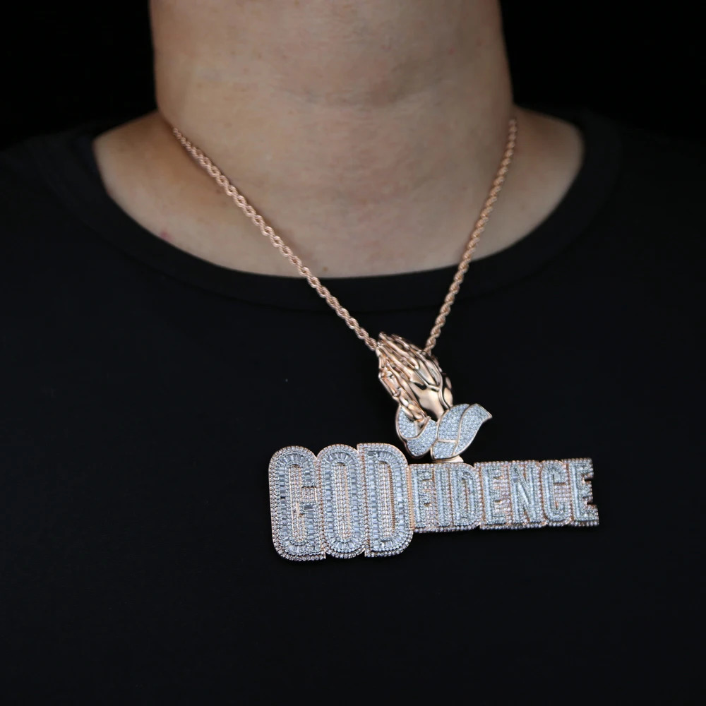 Iced Out Pendants Necklaces Bling Cubic Zirconia CZ Letter God Fidence Charm For Men Women Hip Hop Jewelry 241120