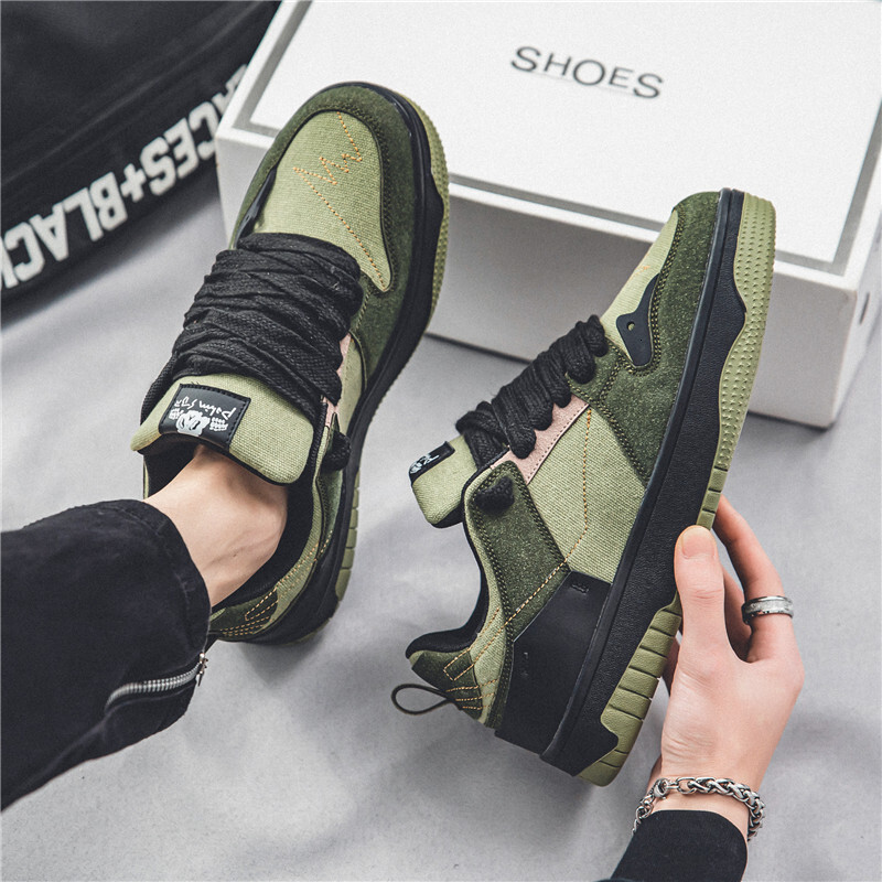 Trendy Streetwear Men's Skateboarding Shoes Designer Green Canvas Men Platform Trainers Outdoor Skate Sneakers Sports