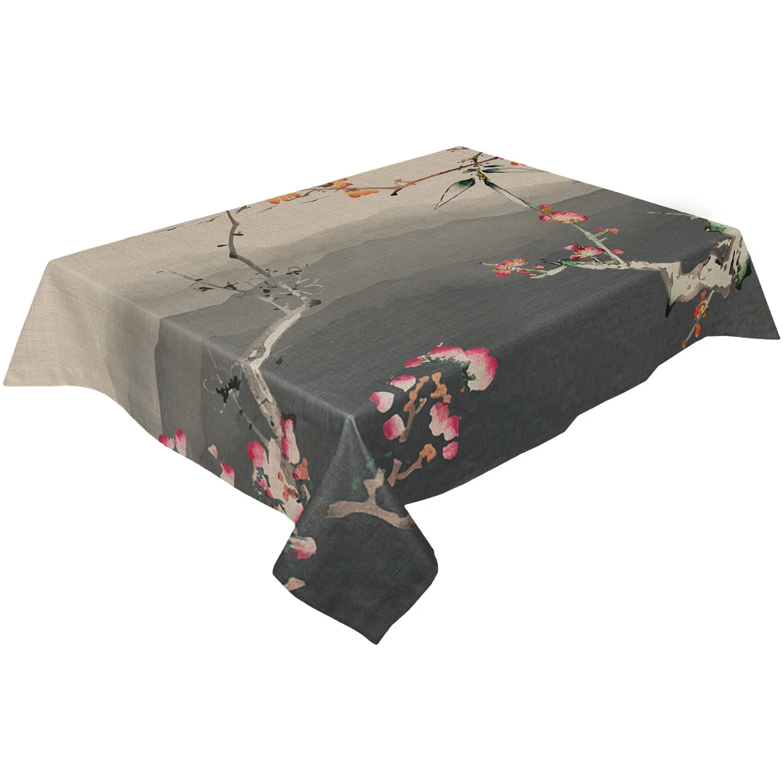 Chinese Painting Plum Blossom Landscape Waterproof Tablecloth Party Decorations Rectangle Table Cloth Kitchen Table Decor 36