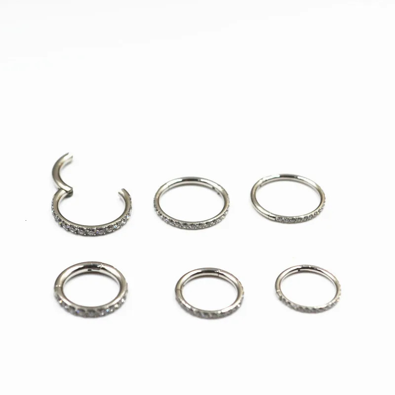 10pcs/Lot 316L Steel 18G 16G 14G Nose Seamless Hinged Segment Septum Clicker Ring Ear Cartilage Rook Helix Hoop Ring CZ 241120