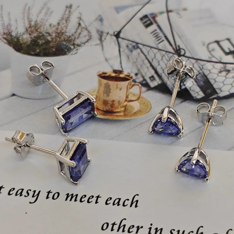 Tanzanite stud earring set 925 sterling silver stud earrings 5 * 5mm 5 * 7mm earring set Emerald Cut Trillion Cut Engagement 241202