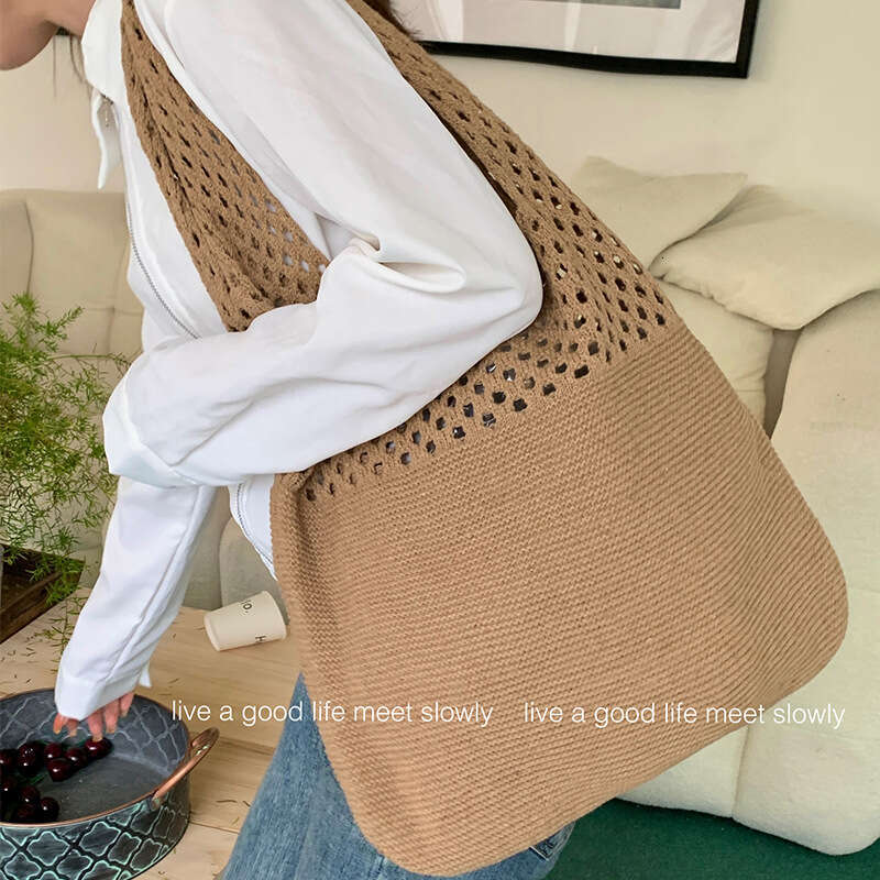 New Japanese And Korean Tote Mesh Hollow Women's Shoulder Knitted Bag Handbag B1