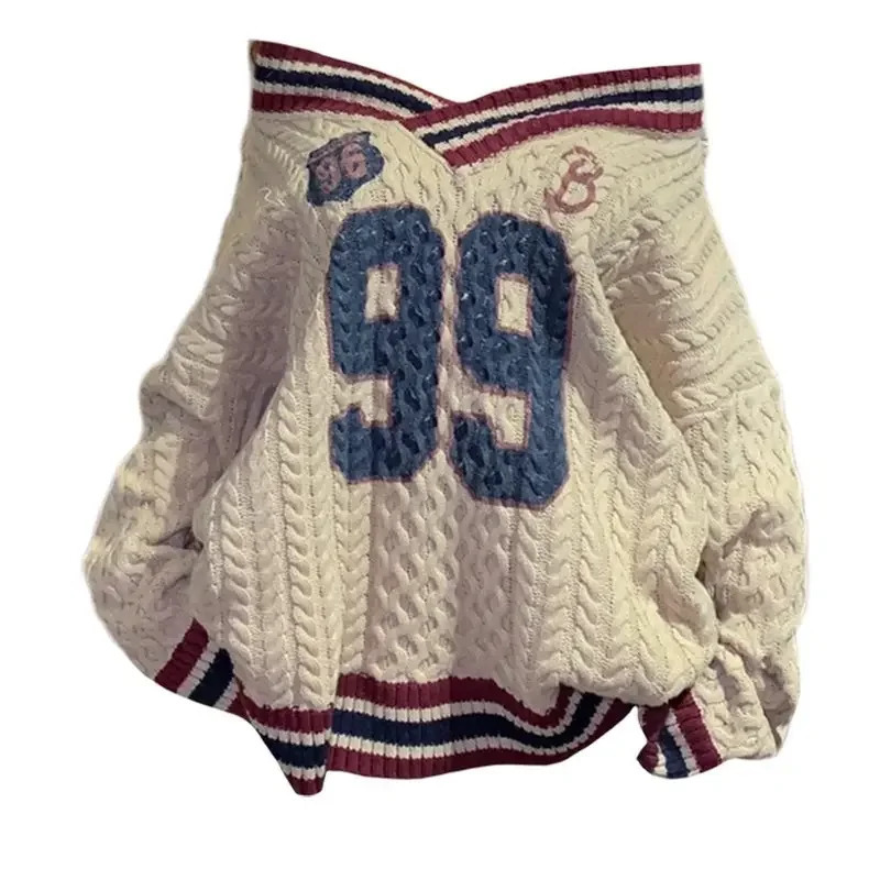 Womens Preppy Letter Print Sweater Fall Loose Fit Knit Top Casual Slimming Aesthetic Pullover American Style Trend 241202