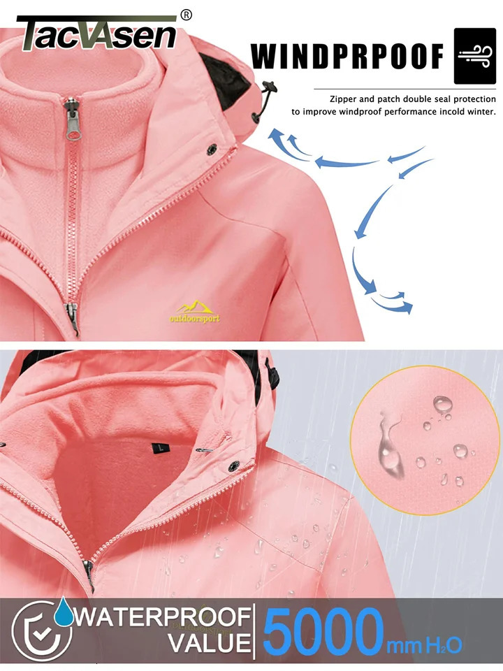TACVASEN 3 in 1 Winter Fleece Jacket Womens Waterproof Ski Snowboard Jackets Work Rain Coat Outdoor Windbreaker Female Parka 241120