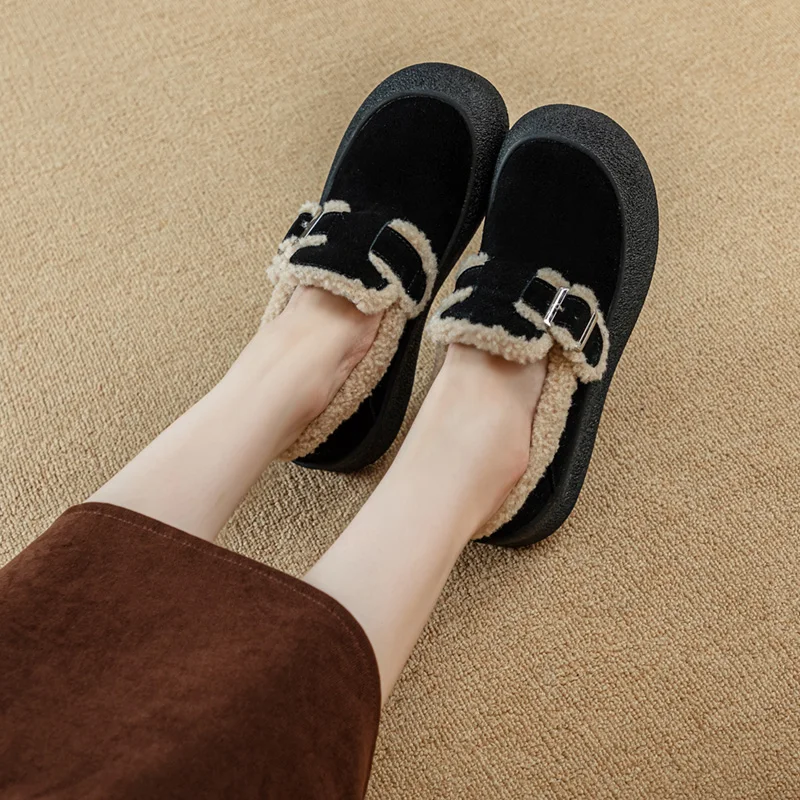 AIYUQI Women Sneakers Winter Velvet Genuine Leather Beanie Shoes Women Flat Large Size Women Casual Shoes