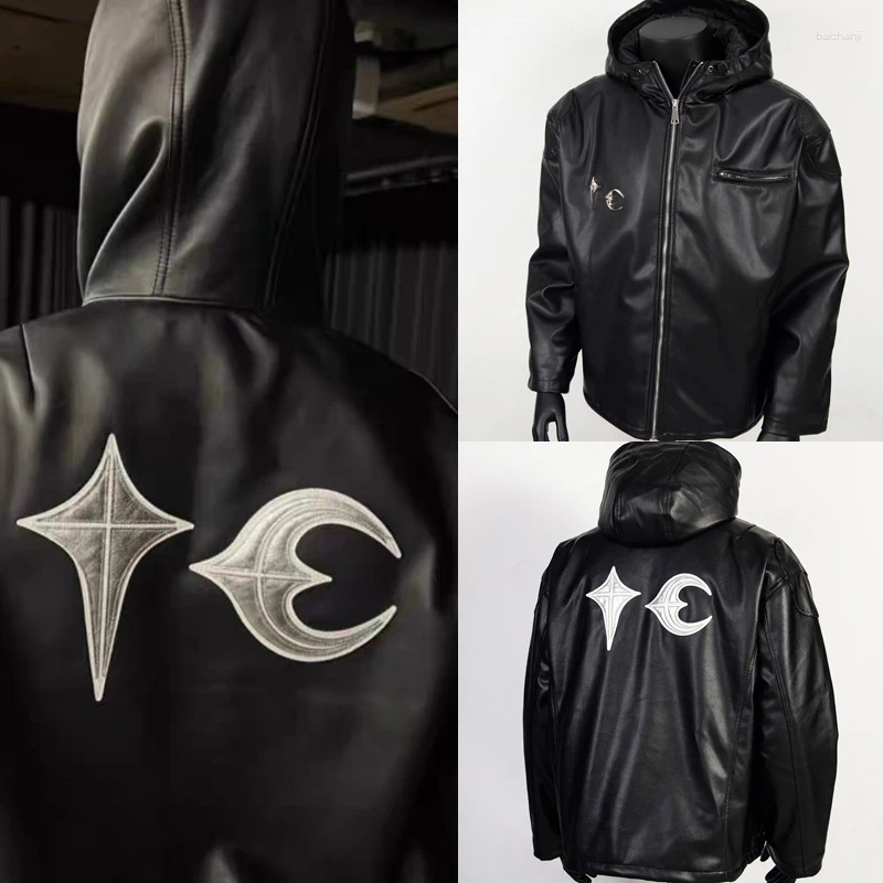 Men's Jackets Thug Club Leather Jacket Korean Streetwear Fall Winter Quilted Cotton Zip-up High Quality Metal Coat