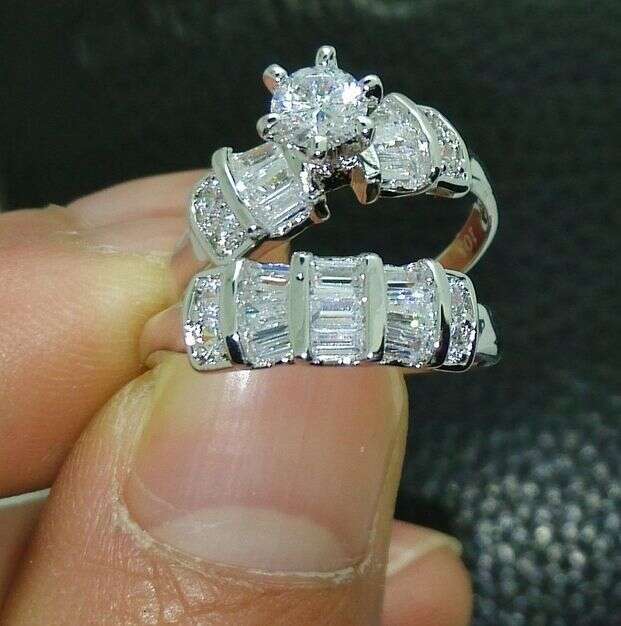 Unique 10K Gold Filled White Topaz Gemstone Wedding Ring Set | Size 6-10 dh5727163