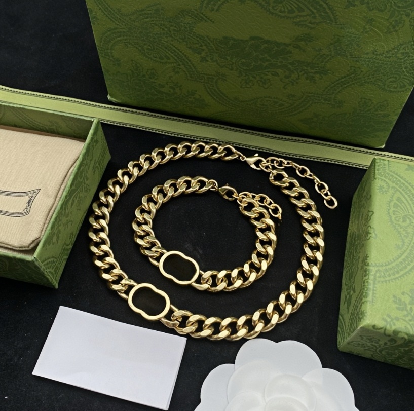 Designer Gold Chain Thick Necklaces Men Women StainlessSteel Chains Link Bracelets Bangles Cuban Couple Letter Punk Bracelet Jewelry Gift