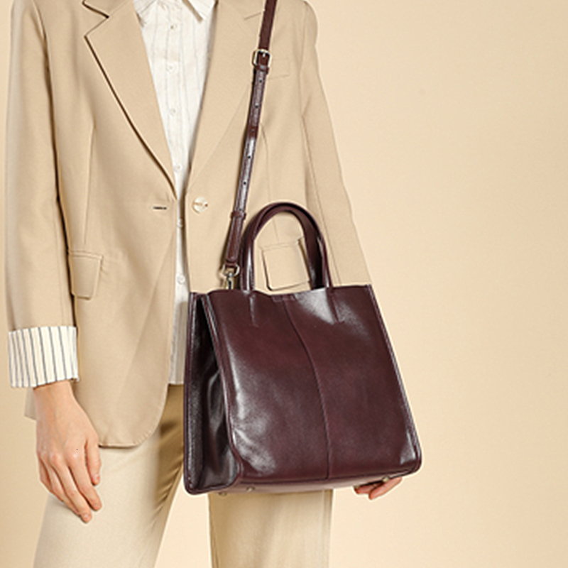 Toptrends Genuine Leather Vertical Tote Handbags For Women 2024 Winter Designer Large Capacity Ladies Shoulder Crossbody Bags