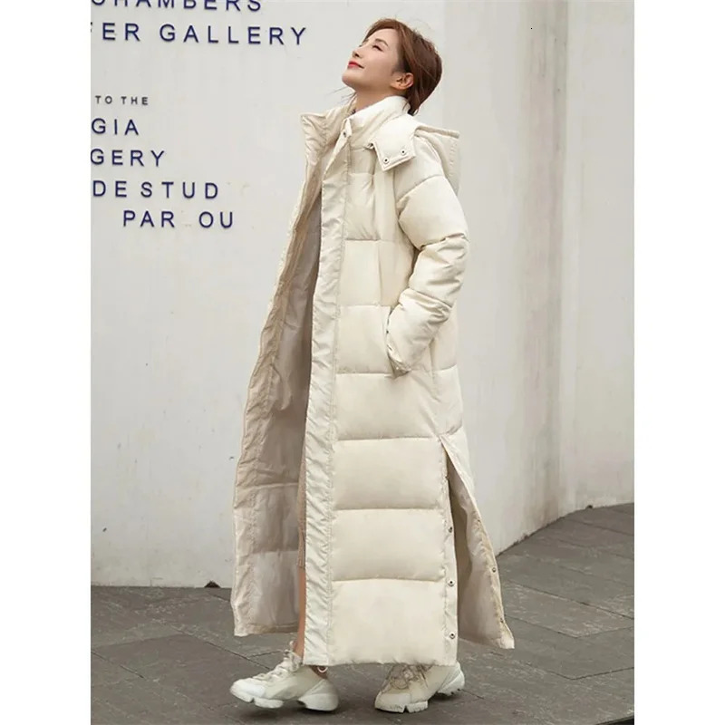 Cotton Jacket Women Down Cotton Jacket Winter Thickened Long Coat Loose and Versatile Extra Long Knee Cotton Jacket 241202