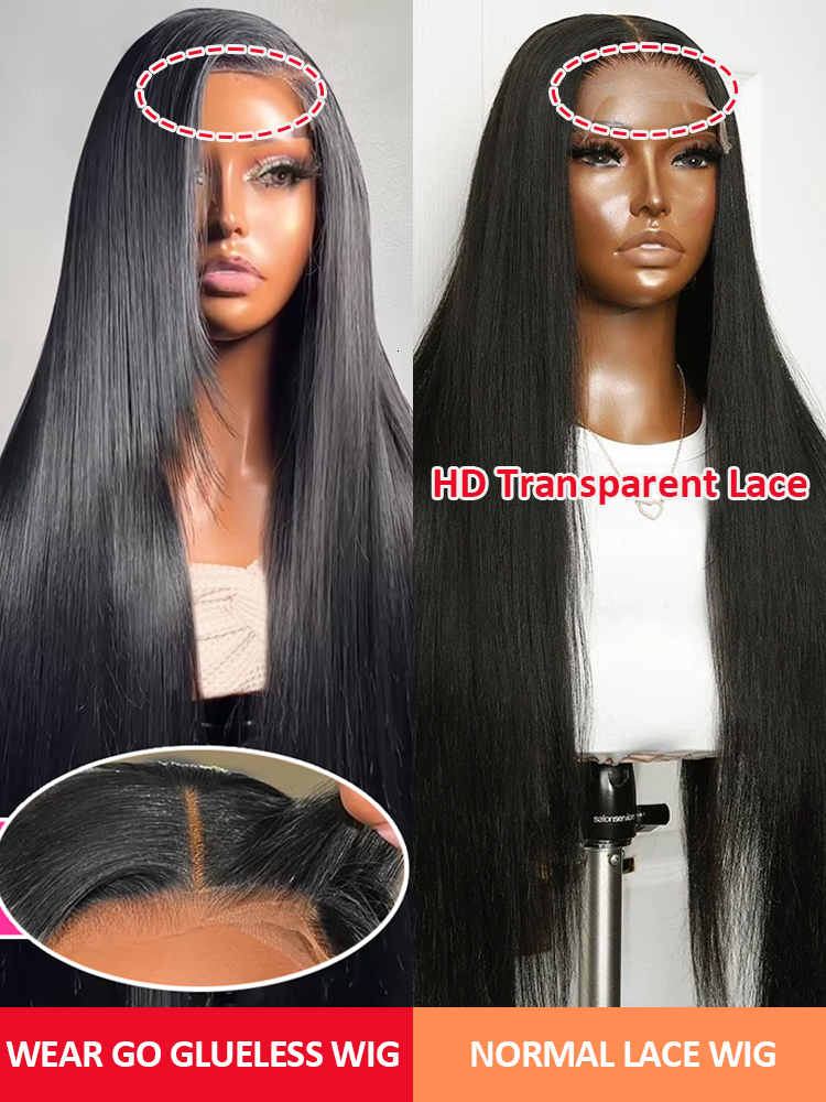 Straight 13X6 HD Transparent Frontal Wigs 5X5 Glueless 30 40 Inch 13X4 Lace Front Human Hair Bone Brazilian Closure Wear Go