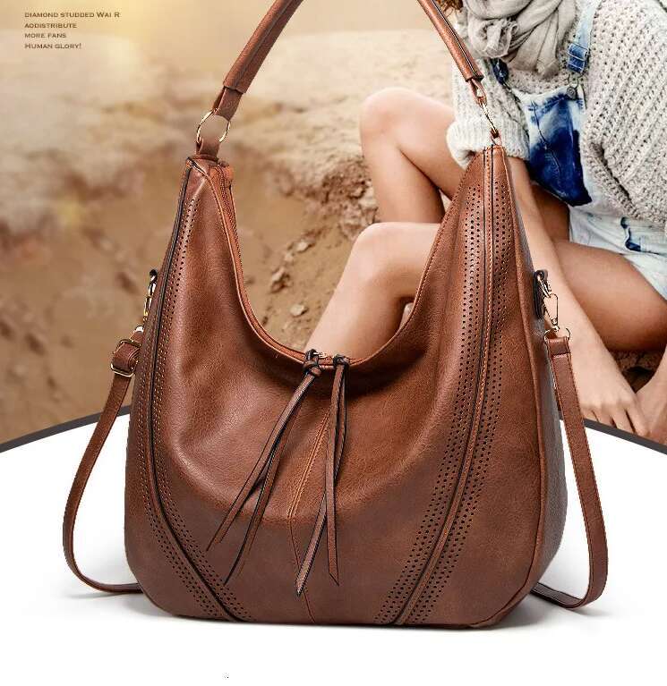 Fringe Hollowed-Out Shoulder Casual Bag Women's Tote Bag Burst Full Pu Leather Texture Independent Designer