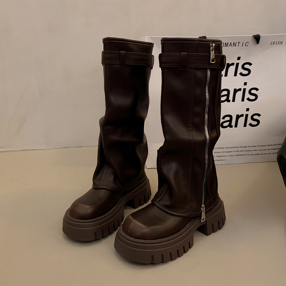 Knee Platform High Women Fashion Ladies Belt Buckle Knight Long Boots Autumn Winter Women's Thick Heel Shoes 833e 's