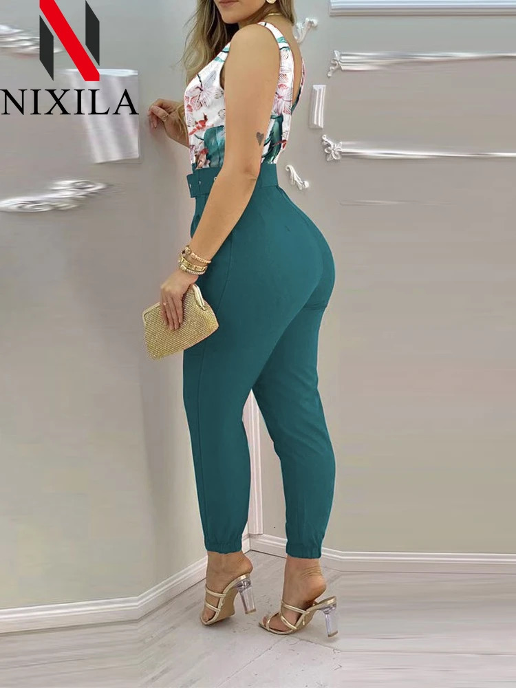 in Summer Vneck Backless Printed High Waist Jumpsuit for Women Bodysuit Overalls Sexy Streetwear 241120