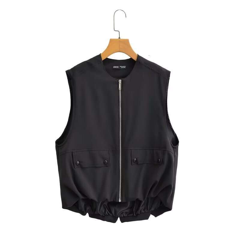 Spring Product European and American Women's Street Wrinkle Hemp Vest W014 2363 2024 New Casual Versatile Fashion Clothing