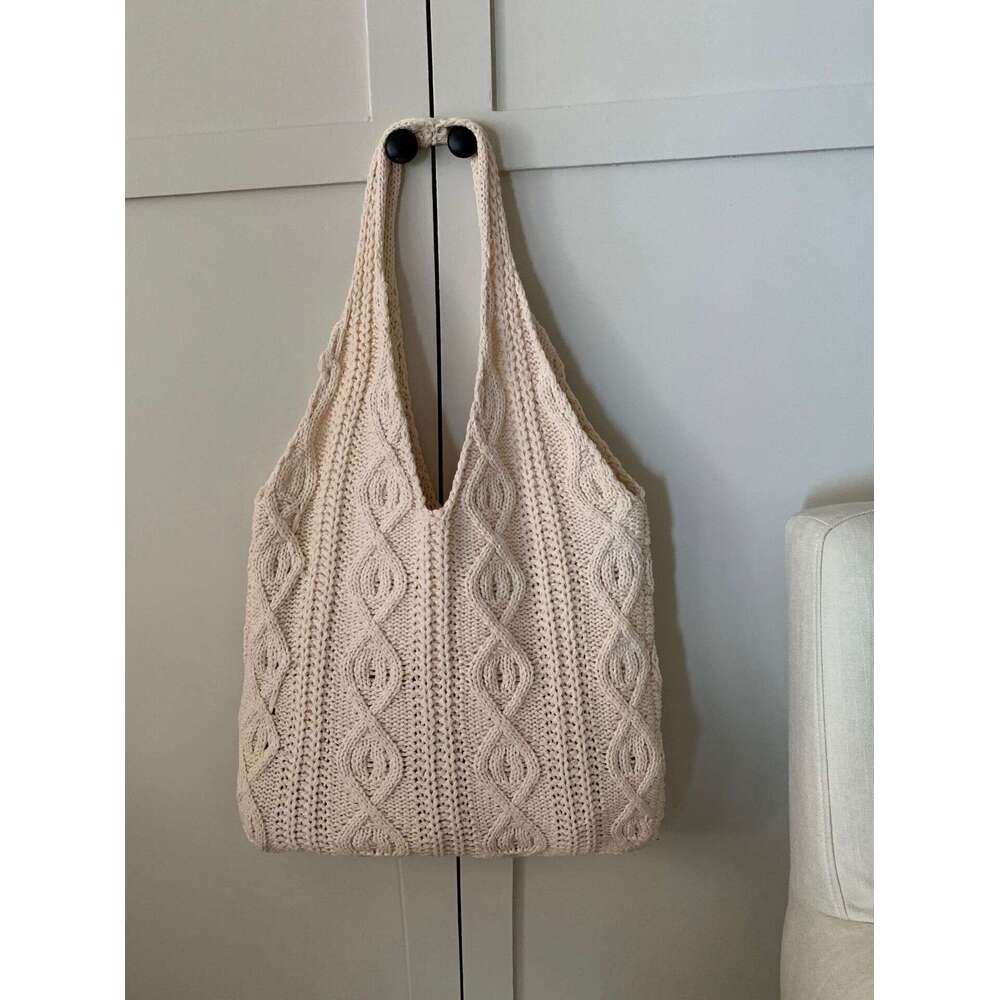 Vintage Handmade Woolen Knitted Tote Versatile Shoulder Bag Women's Handbag Shopping Bags B2