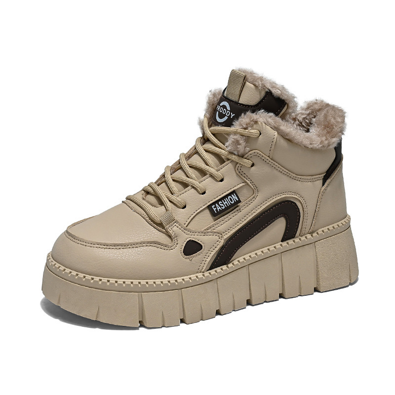 2024 winter velvet high top white shoes new Korean version ins female student sports board shoes casual versatile cotton shoes