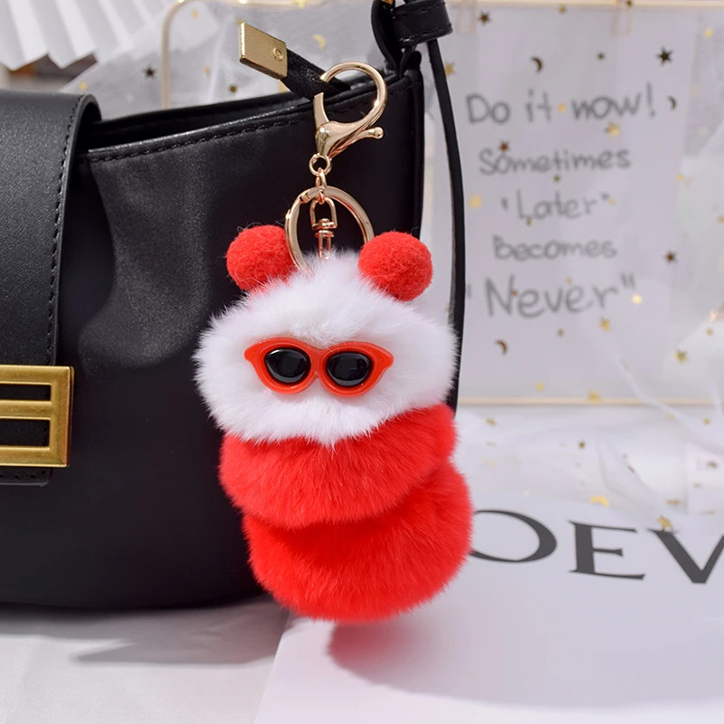 Korean Ins Style Keychain Real Otter Rabbit Fur Cute Bag Pendant Car Keychain Hanging Decoration Doll Birthday Gifts 241120