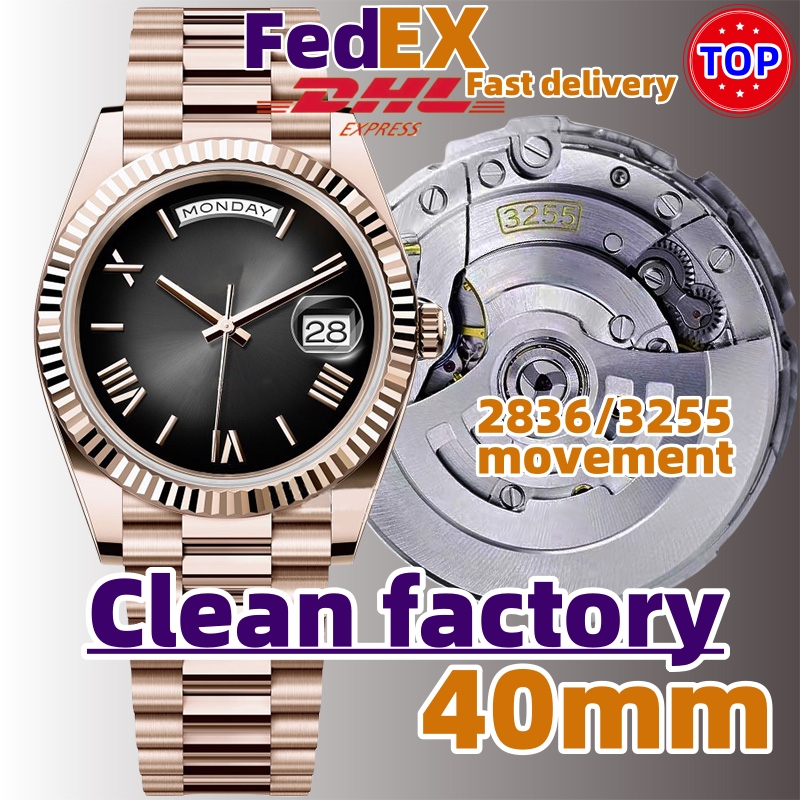 Clean factory Mens Watch Luxury Watch Super Quality Top 40MM Cal.2836/3255 movement Automatic Mechanical Watch Sapphire Waterproof 100 Meters 70 hours power reserve