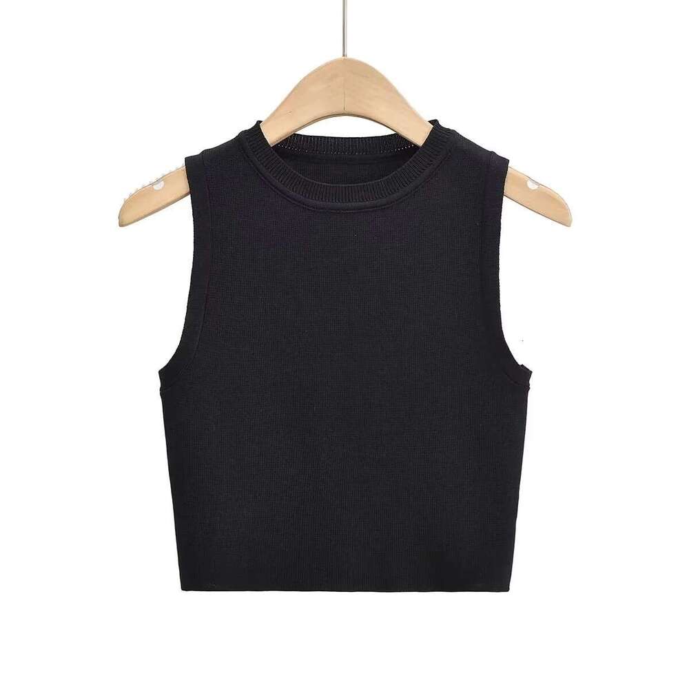 Summer European and American Style Sleeveless Elastic Short Knitted Tank Top for Women C83614 2024 Versatile New Trendy Clothing Ins