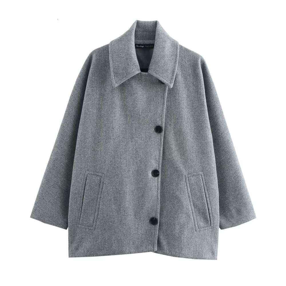 Women's Spring European American Fashion Loose Blended Solid Color Coat for Women B481164 2024 New Style Stylish and Elegant Clothing