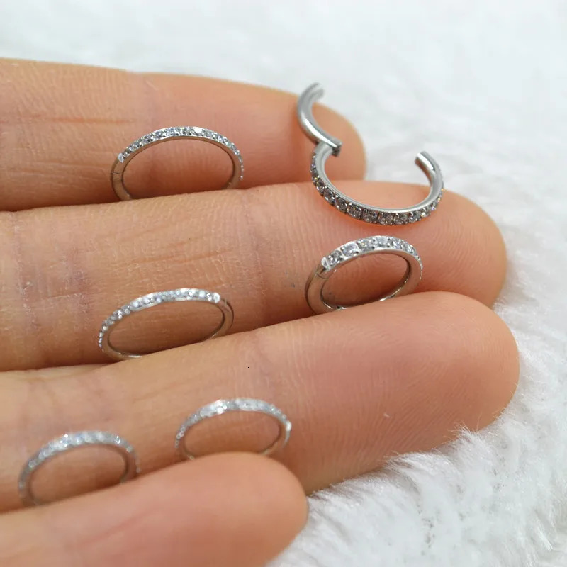 10pcs/Lot 316L Steel 18G 16G 14G Nose Seamless Hinged Segment Septum Clicker Ring Ear Cartilage Rook Helix Hoop Ring CZ 241120