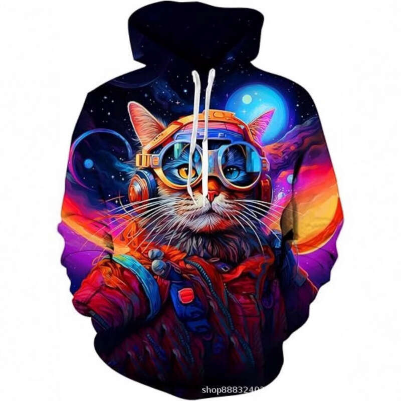 Hot selg new black white pattern 3D digital printing cat series men's and women's pullover hoodie