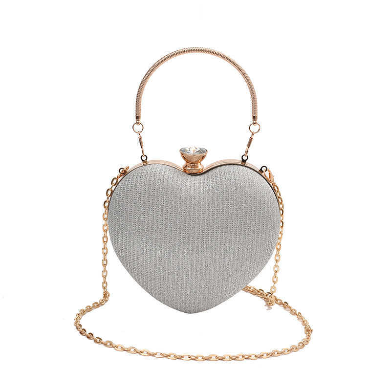 2025 New Fashion Chain Crossbody Bag Handheld Single Shoulder Heart shaped Bag Inlaid Diamond Metal Handheld Crossover Bag 241202