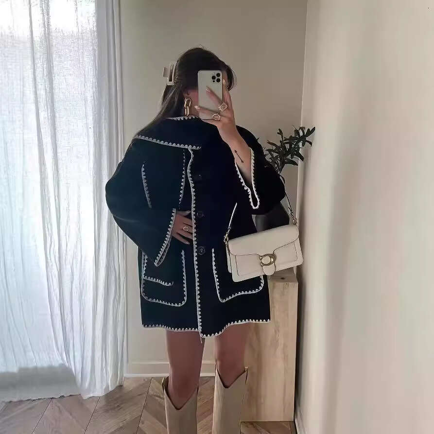 autumn winter products European and American women's street fashion scarf decoration splicing woolen coat W063 2788 2024 temperament versatile ne