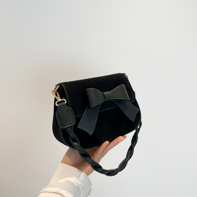 2025 new Trendy bow pleated small square new fashionable western-style frosted single shoulder casual crossbody women's bag zhanyishengli