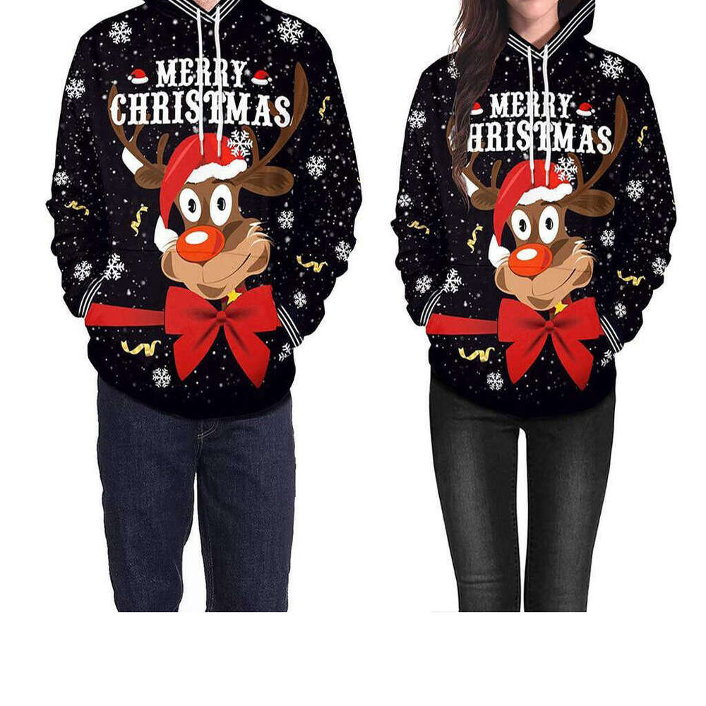 2024 New Christmas Deer 3D Printed Casual Couple Hoodie for Men Women in Europe and America