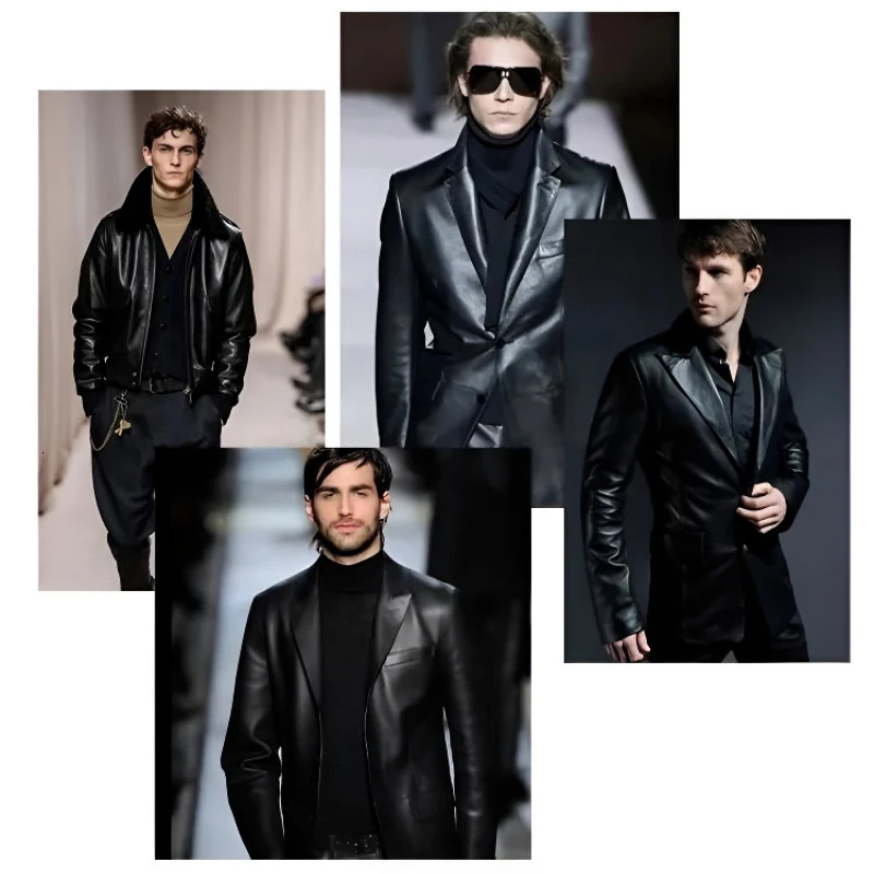 Highend Pu leather jacket Middleaged and elderly mens casual standup collar spring blouse 241121