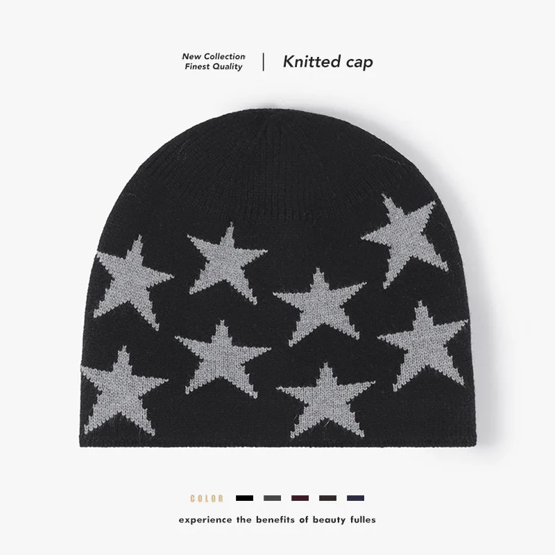 Winter Keep Warm Hat Soft FivePointed Star Fleece Lined Thickened Snug Men Beanie hat Female No Eaves Outdoor Knitted 241125