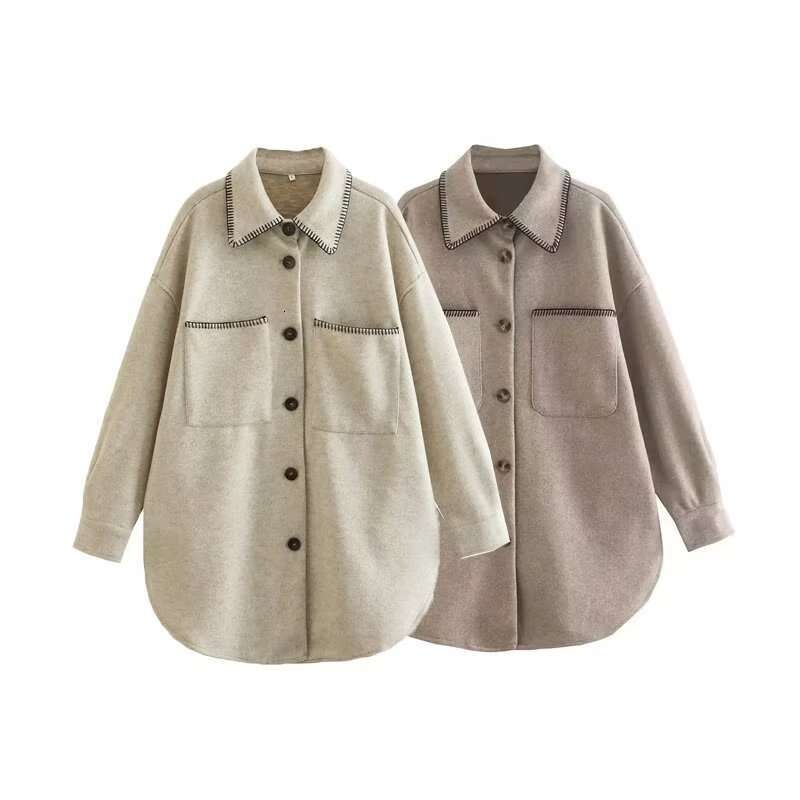 Winter Product European and American Women's Wear Urban Color Contrast Thread Decoration Loose Woolen Coat w025 9001 2024 New Leisure Fashion Tre