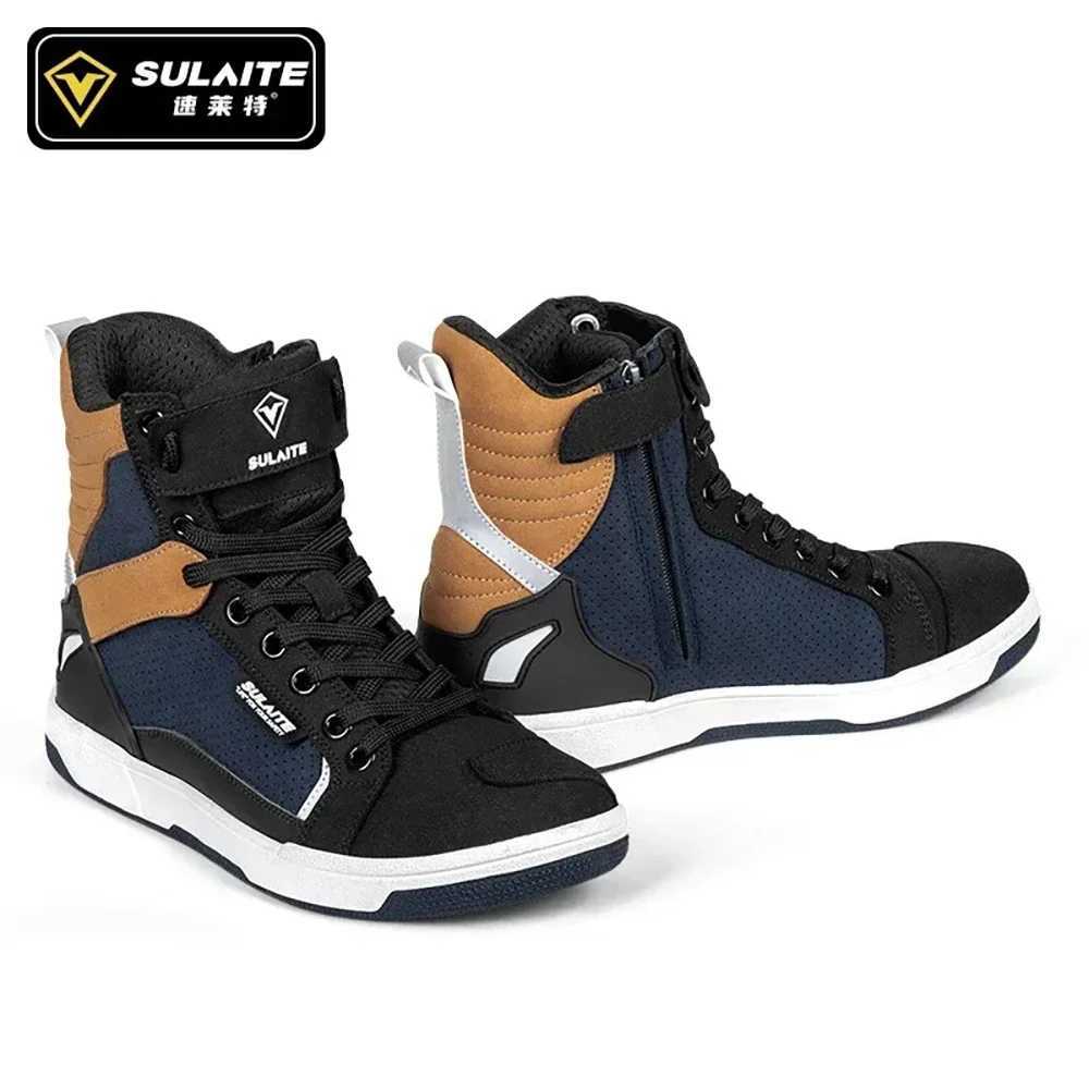 Motorcycle Footwear Casual Outdoor Men Motorcycle Boots Breathable Protect Rider Road Racing Sports Gear Rubber Sole Reflective Motorbike Shoes S24112